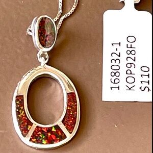 Beautiful NWT red opal pendant sterling silver necklace 17”
